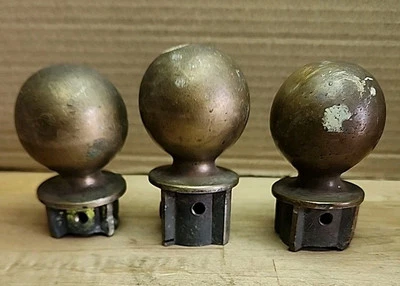 3 Antique Rustic Heavy Brass Gate Post, Finial, Flagpole, 2” Round Ball - Image 1 of 3