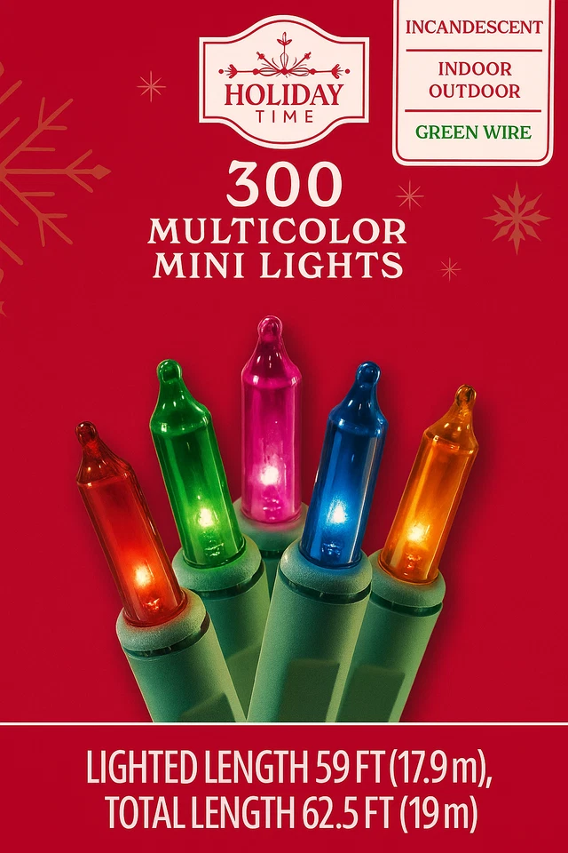 Holiday Time 300-Count Indoor and Outdoor Multicolor Mini Christmas Lights, with - Image 1 of 4