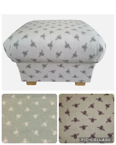 Storage Footstool Bees Fabric Pouffe Ottoman Footstall Duck Egg Honey Bumble - Picture 1 of 32
