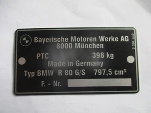 Typenschild Schild BMW R 80 G/S R80G/S Motorrad ID-plate oldtimer Enduro BJ - Picture 1 of 1