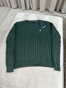 Polo Ralph Lauren green cable knit cotton jumper L - Picture 1 of 6
