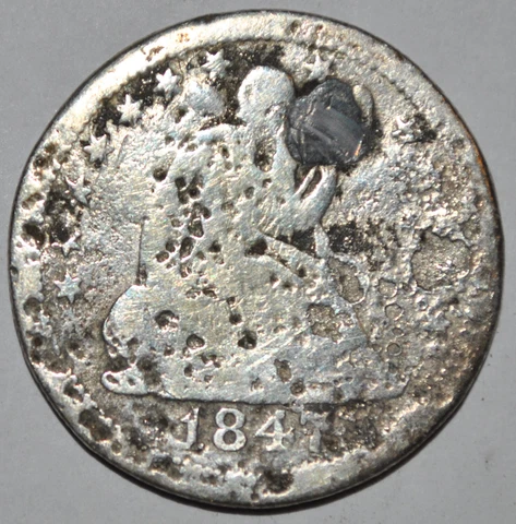 1847-O  Seated Liberty Silver Quarter Rare Date New Orleans Damaged Filler Cover