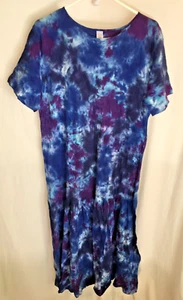VESTIDO MUJER Azul Morado Tie Dye 100% Algodón DHARMA EMPIRE CONFORT TALLA L 40" - Imagen 1 de 4