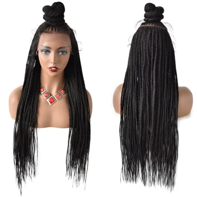 Hand Braided Swiss Lace Front Updo Bun Cornrow Braids Women Wigs Baby Hair 35"  - Image 1 of 4
