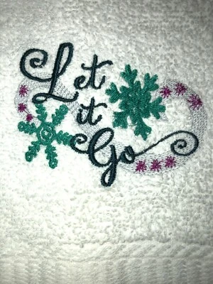 Toalla de mano de baño blanca bordada con copos de nieve LET IT GO HS1792 Foto 1 de 2