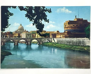 1950s Rome, Italy - Castle of St Angelo -Bridge over the Tiber Unposted Postcard - Picture 1 of 2