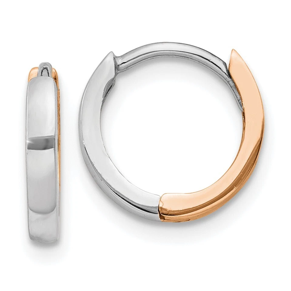 7mm 14k Two-tone Gold Rose and White Gold 1.75mm Hinged Hoop Earrings - Image 1 of 4