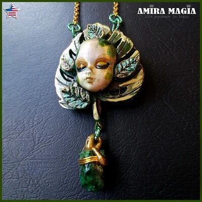 Зеленый ведьма викка талисман кельтский амулет подвеска подвеска лес лист натуральный камень - Изображение 1 из 4