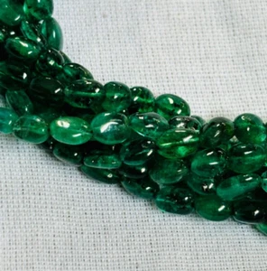 Fine Natural Zambian EMERALD Smooth Oval Nuggets Beads 4 INCH Strand - Picture 1 of 5