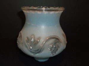 VINTAGE BLUE GLASS FROSTED BELL LAMP SHADE Embossed w/Grapes & Vines - Picture 1 of 11