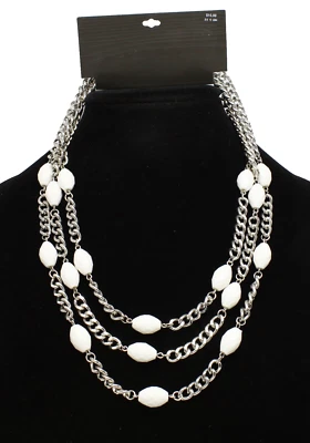 Nuevo collar de cadena de plata multicapa con cuentas blancas #N2624 Foto 1 de 2