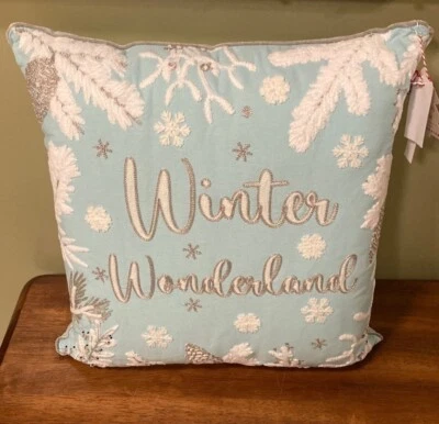 NWT! Winter Wonderland Decorative Pillow with SNOW BRANCHES AND PINECONES 20 x20 - Image 1 of 4