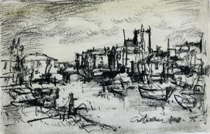 Adrian Hill (1895-1977). A Provincial harbour. Signed/ from a 1975 album. - Picture 1 of 1