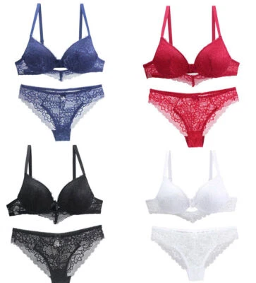 Sexy Plunge BH Set Stickerei Spitze Extrem Push Up Unterwäsche Gepolsterter - Bild 1 von 4