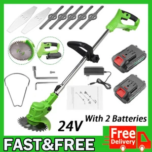 Electric Cordless Grass String Trimmer Lawn Edger Weed Wacker Cutter + 2 Battery - Picture 1 of 12