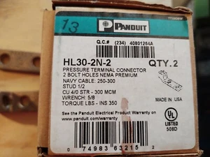 Panduit HL30-2N-2 Straight Tongue Copper Mechanical Lug 2 Hole, 4/0 STR - 300 kc - Picture 1 of 2