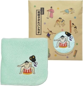 Imabari Japanese Sumo Embroidered Hand Towel Mint Green 22x22cm Made in Japan - Picture 1 of 7