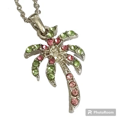 Palm Tree Necklace 18" Silver Rhodium Plated Coconut Island Beach Nautical - Image 1 of 4