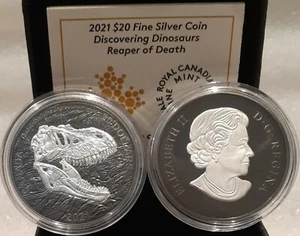 2021 Reaper Death Discovering Dinosaur Tyrannosaur $20 1OZ Silver Pf Canada Coin - Bild 1 von 9