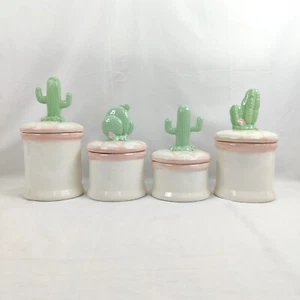 Vintage Set of 4 Arizona Cactus Cacti Top Ceramic Cookie Jar Container Canister - Picture 1 of 22