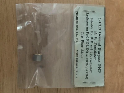 PHILMORE Vintage RF Transistor PNP Nuevo 1-PH3 Repuesto 2N136 2N112 CK760 GT761 Foto 1 de 2
