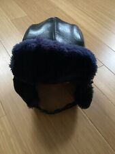Broner Trapper Bomber Aviator Hat With Ear Flaps Black With Navy Fur
