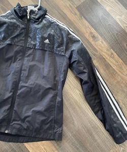 Adidas Climaproof Black/White Accent Zip Windbreaker Jacket Lined Size M - Picture 1 of 15