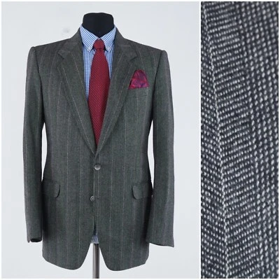 Mens Vintage Striped Grey Blazer 40R UK Size Wool Sport Coat Jacket - Image 1 of 4