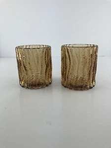 Amber Retro Stump Glasses Candle Votives 3.25” Set of 2 - Picture 1 of 5