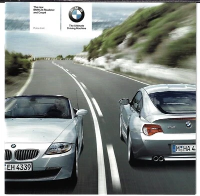 BMW Z4 E85 Specifications 2006 UK Market Brochure Roadster Coupe 2.0i 2.5i 3.0i - Image 1 of 2