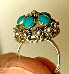 Vintage Sterling  Ring Marked With Turquoise Stones - Picture 1 of 5