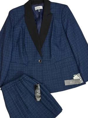 Le Suit Womens Blazer Pant Set Two Piece Size 18W Blue Black Lined MSRP $310 - Image 1 of 4