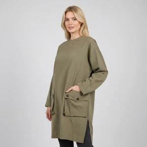 Vestido/túnica camisera de gran tamaño con botón trasero Petar Petrov caqui oliva - talla mediana - Imagen 1 de 8