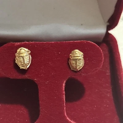 Vintage 14k  Yellow Gold Beetle Stud Earrings - Image 1 of 4