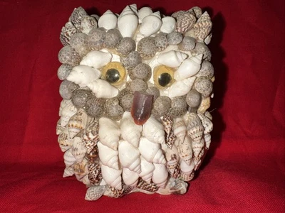 Vintage Handcrafted Sea, Ocean Shell Art Owl Statue-Figurine-3.25” Tall - Image 1 of 4