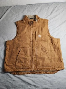 Chaleco Forrado Sherpa Lona Pato Carhartt Para Hombres 3XL Marrón Cremallera Completa Trabajo 104277 BRN - Imagen 1 de 10
