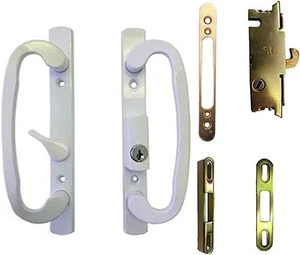 Cerradura de mortaja para manija de puerta de patio, placa frontal y guardianes, posición B, blanca, con llave - Imagen 1 de 2