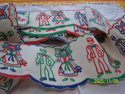 Bordure de cheminée ou d'étagère lin brodé multicolore. Décor Alsace. Réf M3 - Photo 1/4