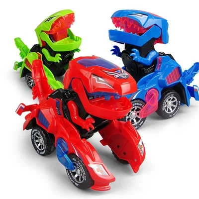 Kids Light&Music Effect Automatic Transforming Dinosaur LED Car Toy Transformer - Image 1 of 4