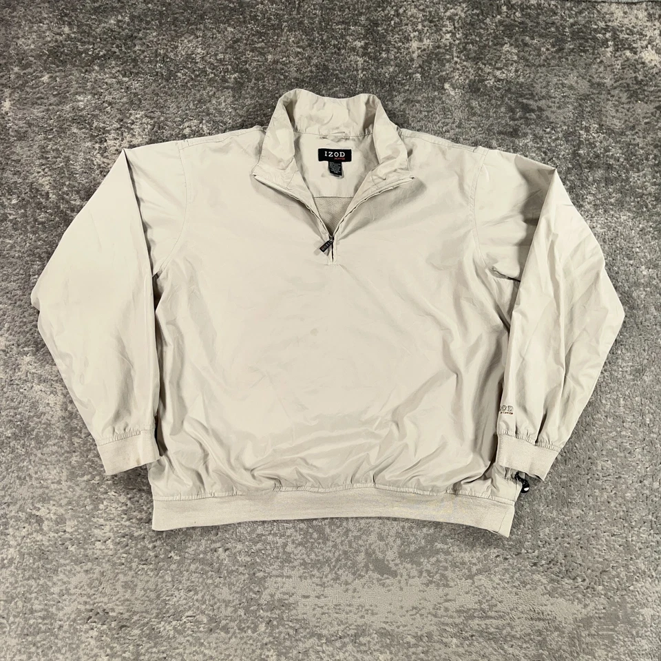 Chaqueta cortavientos de golf vintage IZOD XFG para hombre XXL beige 1/4 cremallera pulóver años 90 Y2K Foto 1 de 4