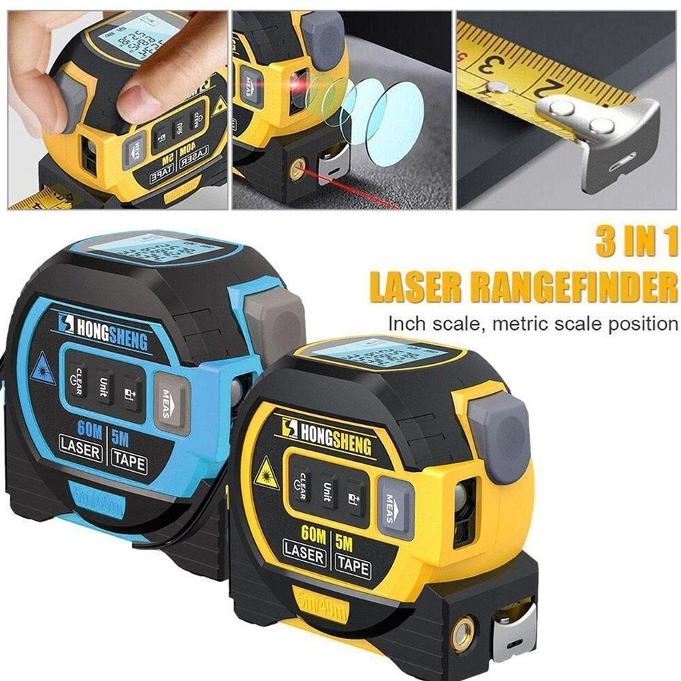 3 In 1 Laser Tape Measure Rangefinder 5m Tape Ruler Infrared High-precision - Image 1 of 4