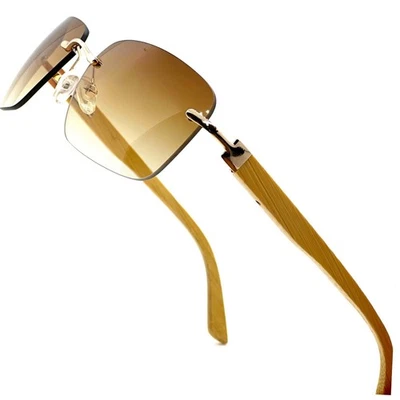 Gafas de sol sin montura brazos de grano de madera lentes degradadas marrones ligeras gafas de moda Foto 1 de 4