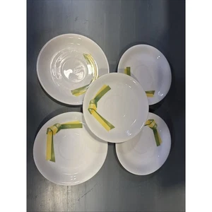 Set 5 Piattini Porcellana Jacques Coeur France Giallo Verde Nastro Design - Foto 1 di 5