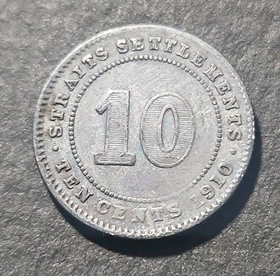 1910  Straits Settlements 10 Cents Silver Coin  (KM.#21a) - Image 1 of 2