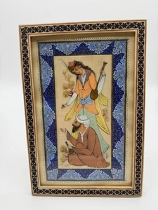 Vintage Persian Miniature Painting in Khatam Marquetry Frame • Hand-Painted 8x12 - Picture 1 of 13
