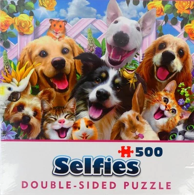 Double Sided 500 Piece Jigsaw Puzzle - 'SELFIE' - Pets Theme by Cheatwell ~ NEW - Image 1 of 4