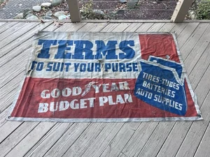 Vtg Goodyear Cloth Canvas Banner Poster Sign Gas Oil Station Tires Mobil 1940s - Picture 1 of 15