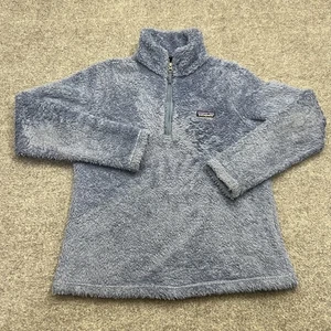 Patagonia Los Gatos Pullover Womens Medium Blue Fleece 1/4 Zip Sherpa High Pile - Picture 1 of 10