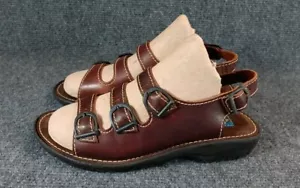 Sandali da pescatore Eastland vintage donna 8M pelle marrone punta aperta 3 cinturini - Foto 1 di 14