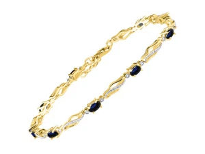 RYLOS SAPPHIRE & DIAMOND TENNIS BRACELET YELLOW GOLD PLATED SILVER 7-8" - Picture 1 of 6